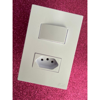 Conjunto Interruptor Simples + 1 Tomada 20a Separado 4x2 - RECTA BRANCO SATIN FOSCO